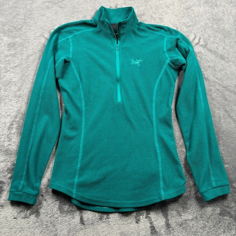 Arc'teryx Pullover Womens XS Green Delta LT 1/2 Zip Waffle Knit Polartec Hiking